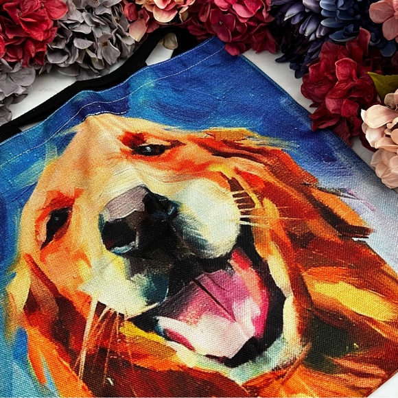 Eco-Friendly Happy Golden Retriever Dog Folding Tote Bag - Picture 6 of 14